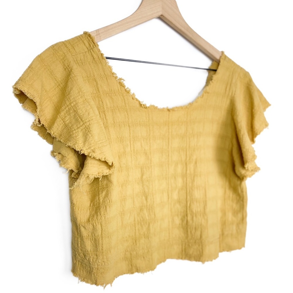 A Father's Love Boutique Cotton Boho Flutter Sleeve Crop Top, Yellow - Size L - Picture 2 of 6